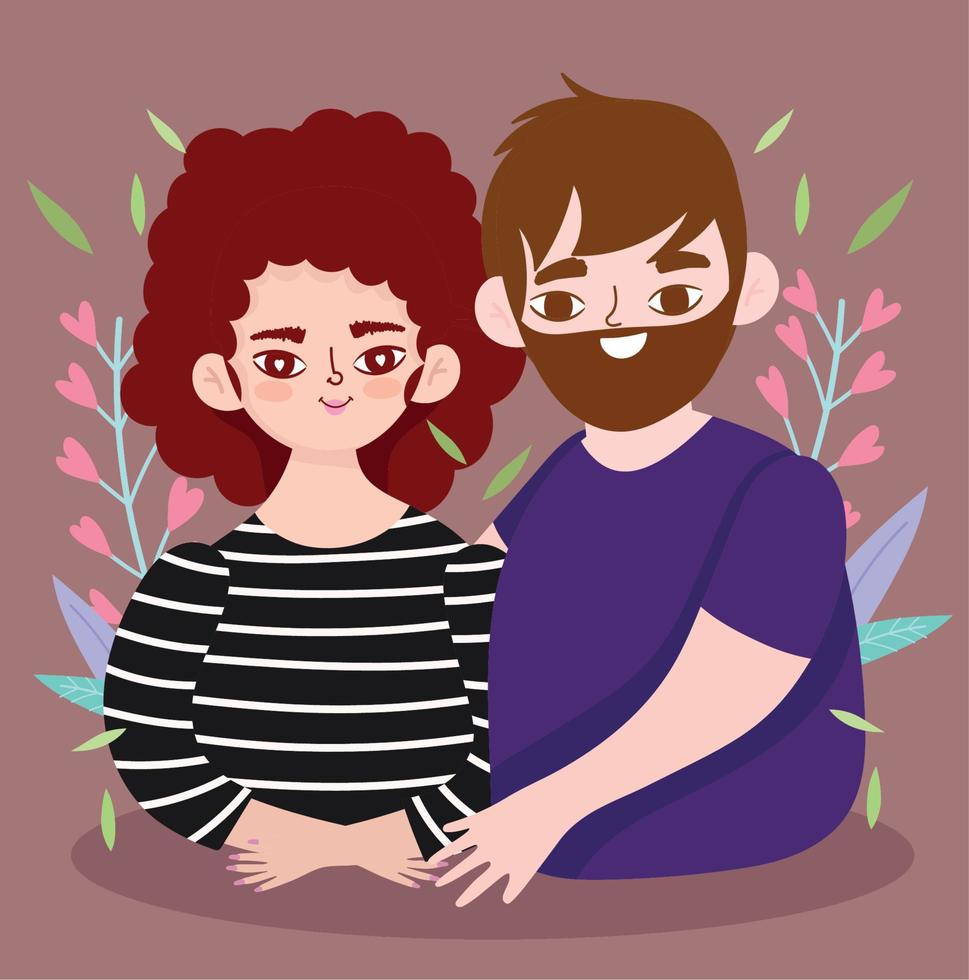 casal abraçando amor decoração floral fundo desenhos animados vetor