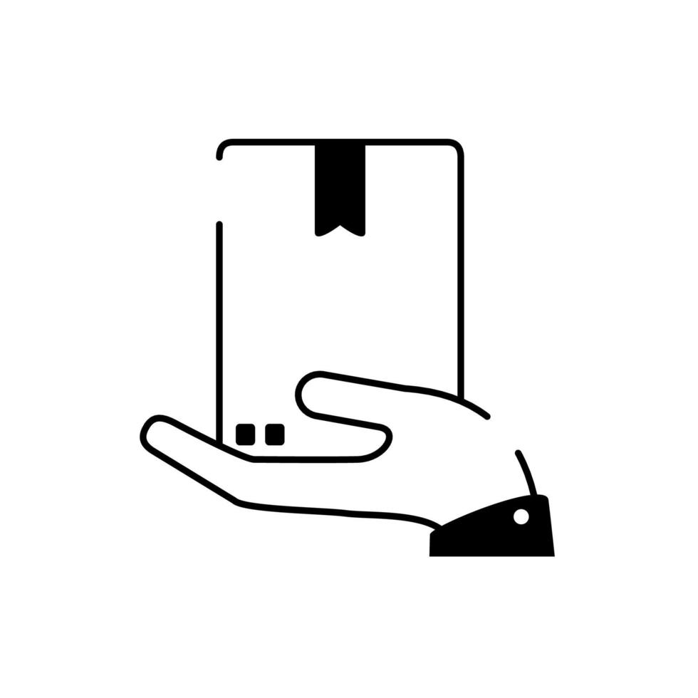 mão segurando o ícone de estilo de linha de entrega de carga de caixa de papelão vetor