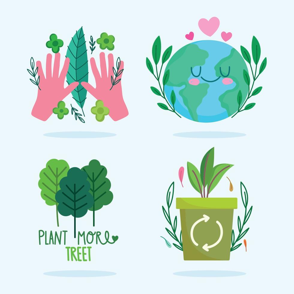salve o conjunto de ícones do mundo, ambiente de ecologia e recicle vetor
