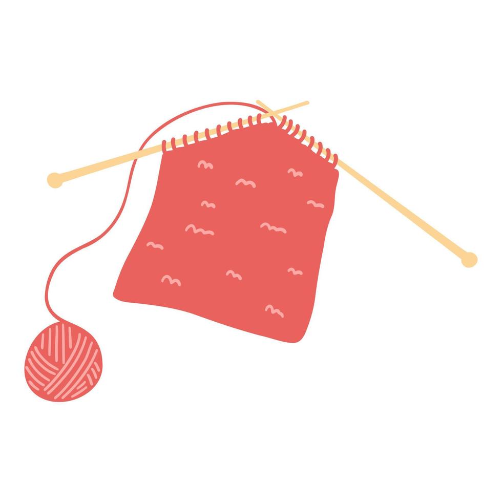 tecido de malha em agulhas e bola de fios. ilustração vetorial desenhada à mão de materiais de tricô, itens de hobby, bordado, tempo de lazer vetor