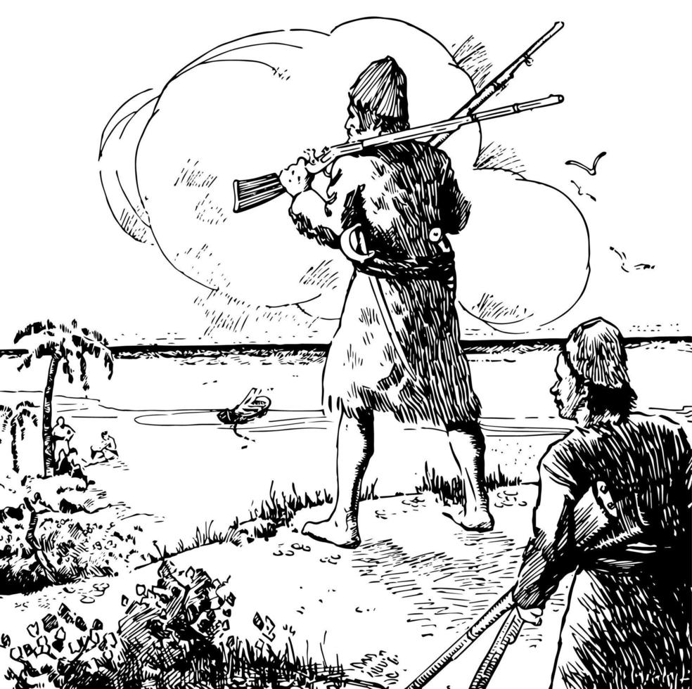 robinson crusoe, ilustração vintage vetor