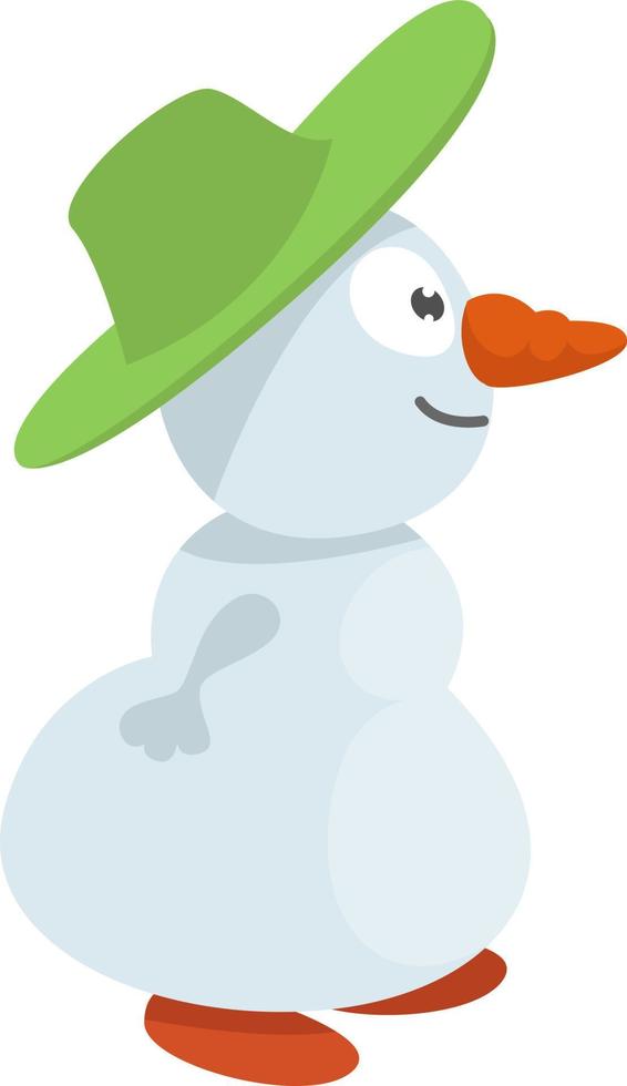 boneco de neve com um chapéu verde, ilustração, vetor sobre fundo branco