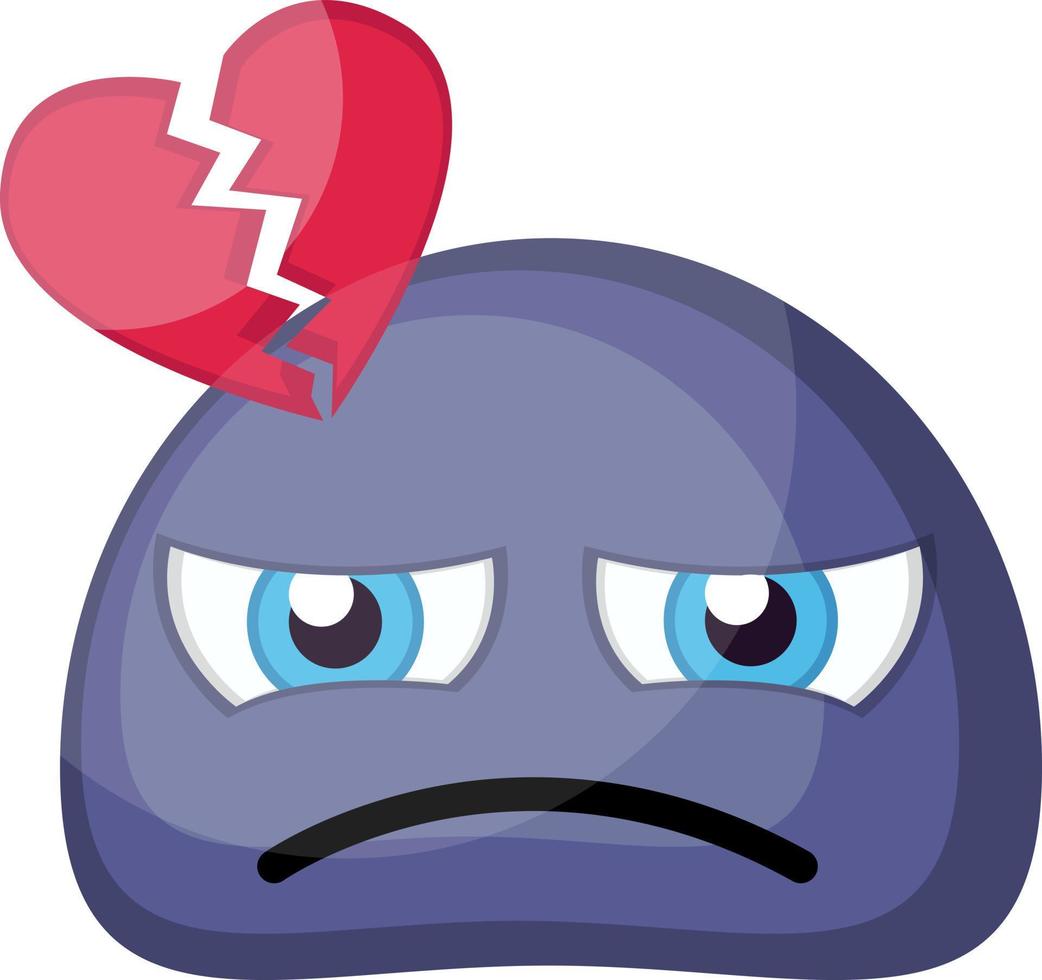 triste ilustração em vetor de rosto emoji azul de coração partido em um fundo branco