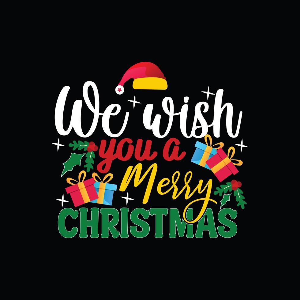 desejamos-lhe um modelo de t-shirt de vetor de feliz natal. gráficos vetoriais, design de camiseta de natal. pode ser usado para imprimir canecas, designs de adesivos, cartões comemorativos, pôsteres, bolsas e camisetas.