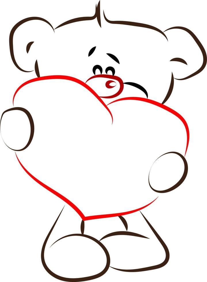 urso com desenho de coração, ilustração, vetor em fundo branco.