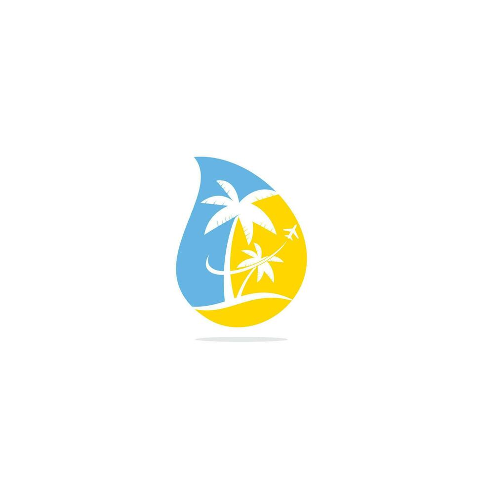 design de ícone do logotipo do conceito de forma de gota de viagem de praia. modelo de logotipo de viagem. palmeira com vetor de modelo de logotipo de onda do oceano.