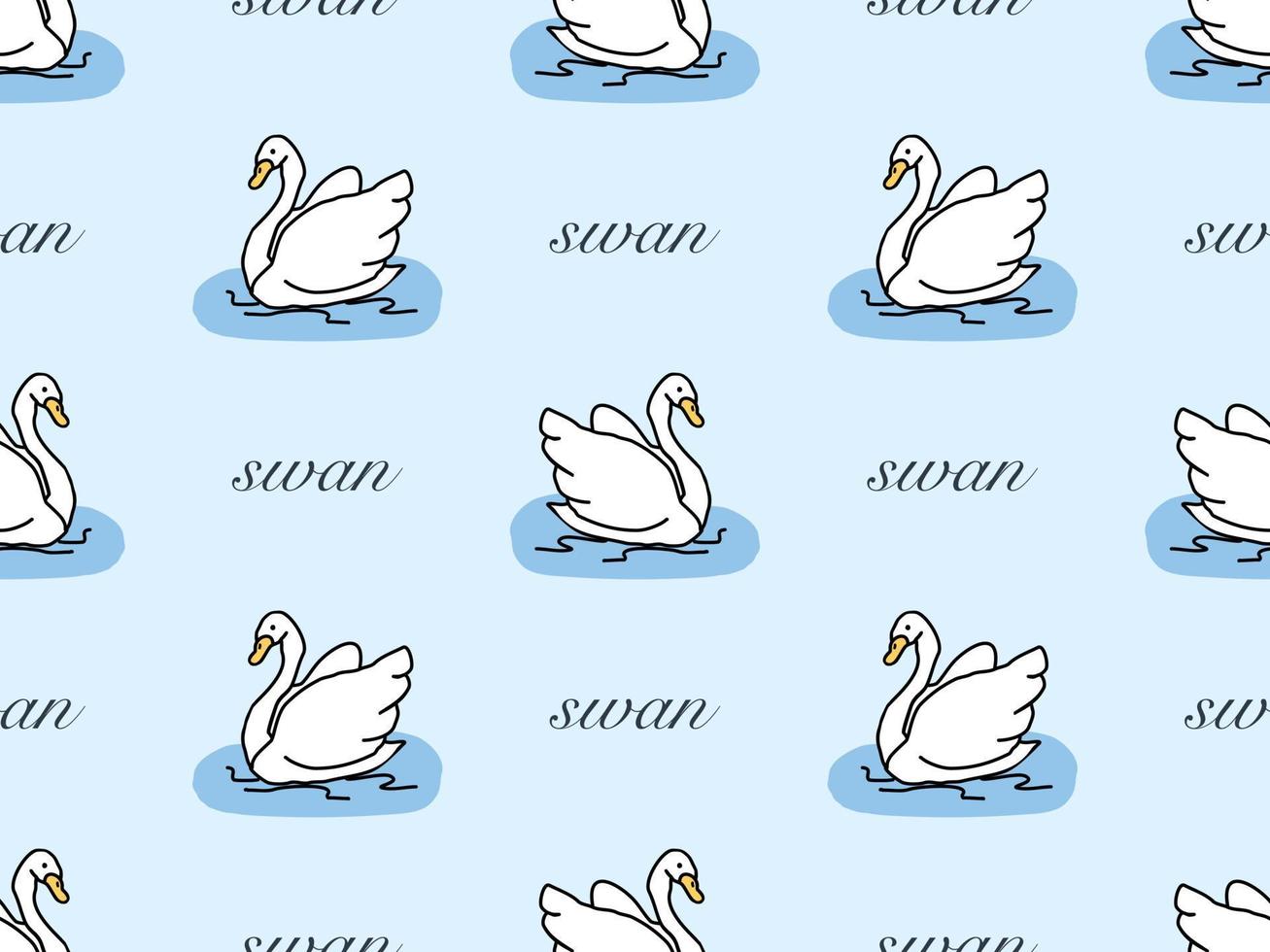 padrão perfeito de personagem de desenho animado de cisne em fundo azul vetor