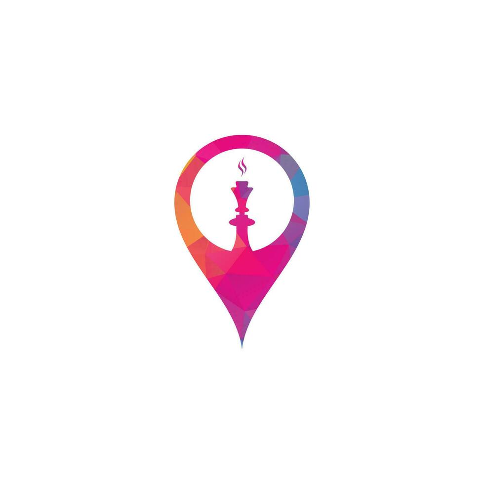 design de logotipo de conceito de forma de pino de mapa de cachimbo de água. logotipo de narguilé e shisha vetor