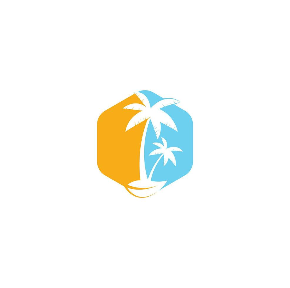 praia tropical e design de logotipo de palmeira. design de logotipo de vetor de palmeira simples criativo. logotipo da praia. logotipo da palmeira da praia