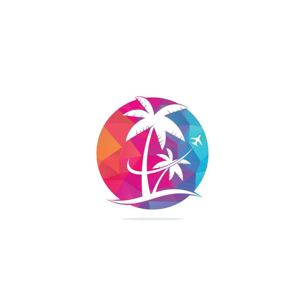 design de ícone de logotipo de viagens de praia. modelo de logotipo de viagem. palmeira com vetor de modelo de logotipo de onda do mar.