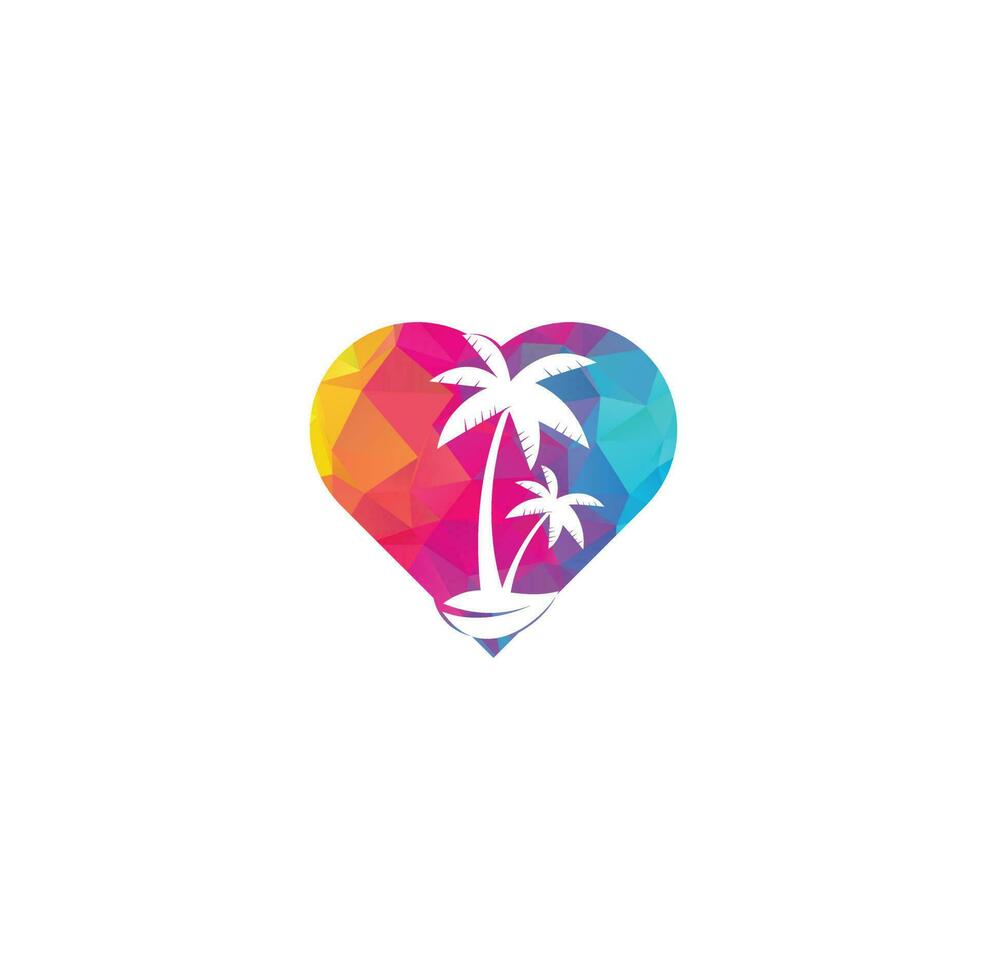 praia tropical e design de logotipo de palmeira. design de logotipo de vetor de conceito de forma de coração de palmeira simples criativo. logotipo da praia
