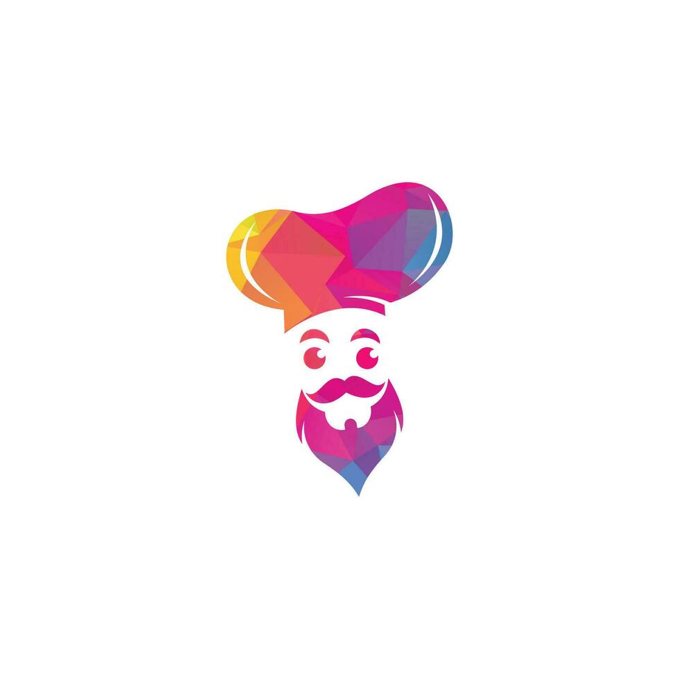 design de logotipo de vetor mestre chef. chefe de cozinha com logotipo de vetor de bigode e barba. cabeça de chef com colher e garfo