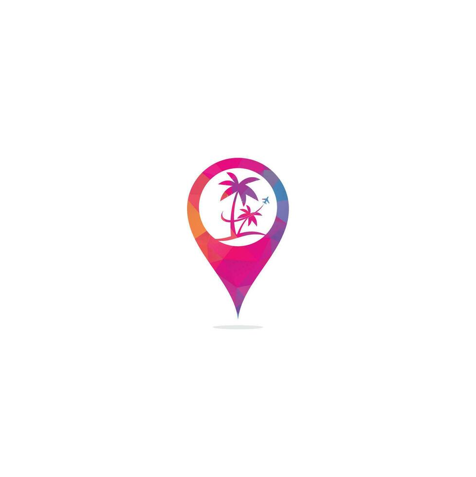 praia viagens mapa pin forma conceito ícone logo design. modelo de logotipo de viagem. palmeira com vetor de modelo de logotipo de onda do oceano.