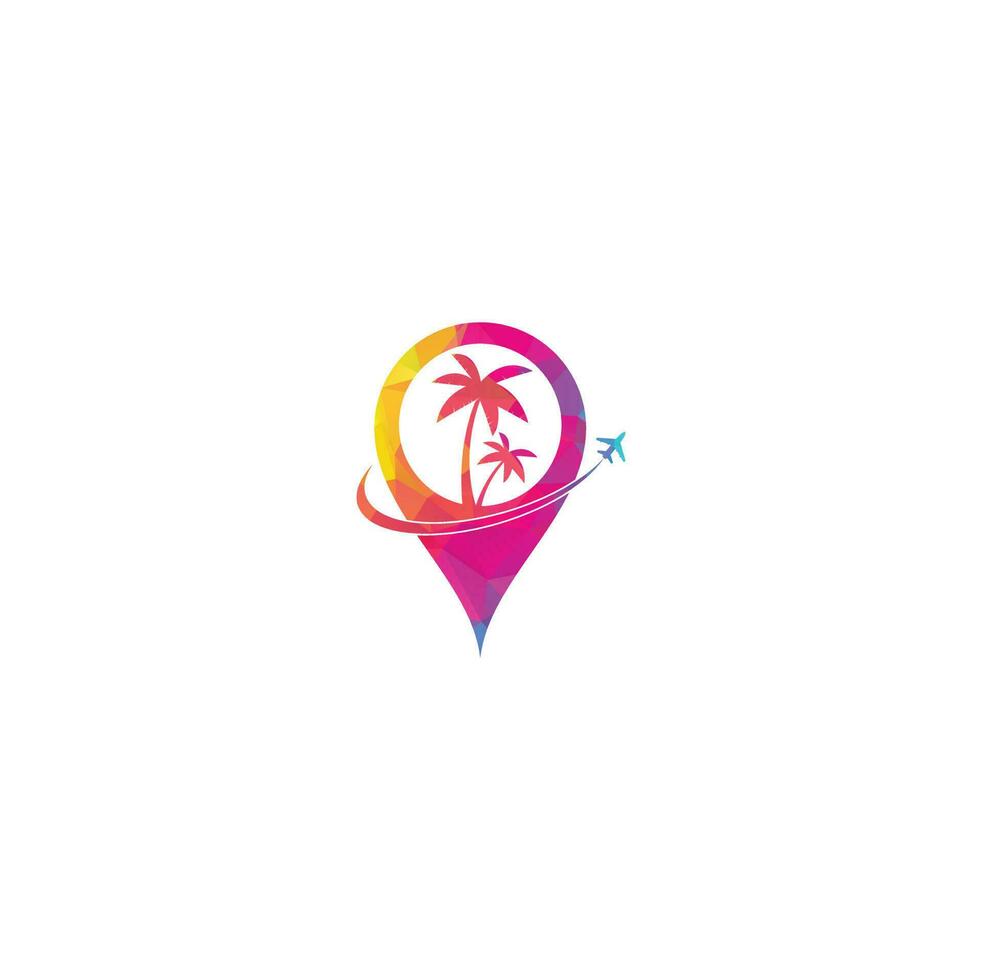 logotipo de ponto de viagem com símbolo de palmeiras, vetor de conceito de design de logotipo de praia