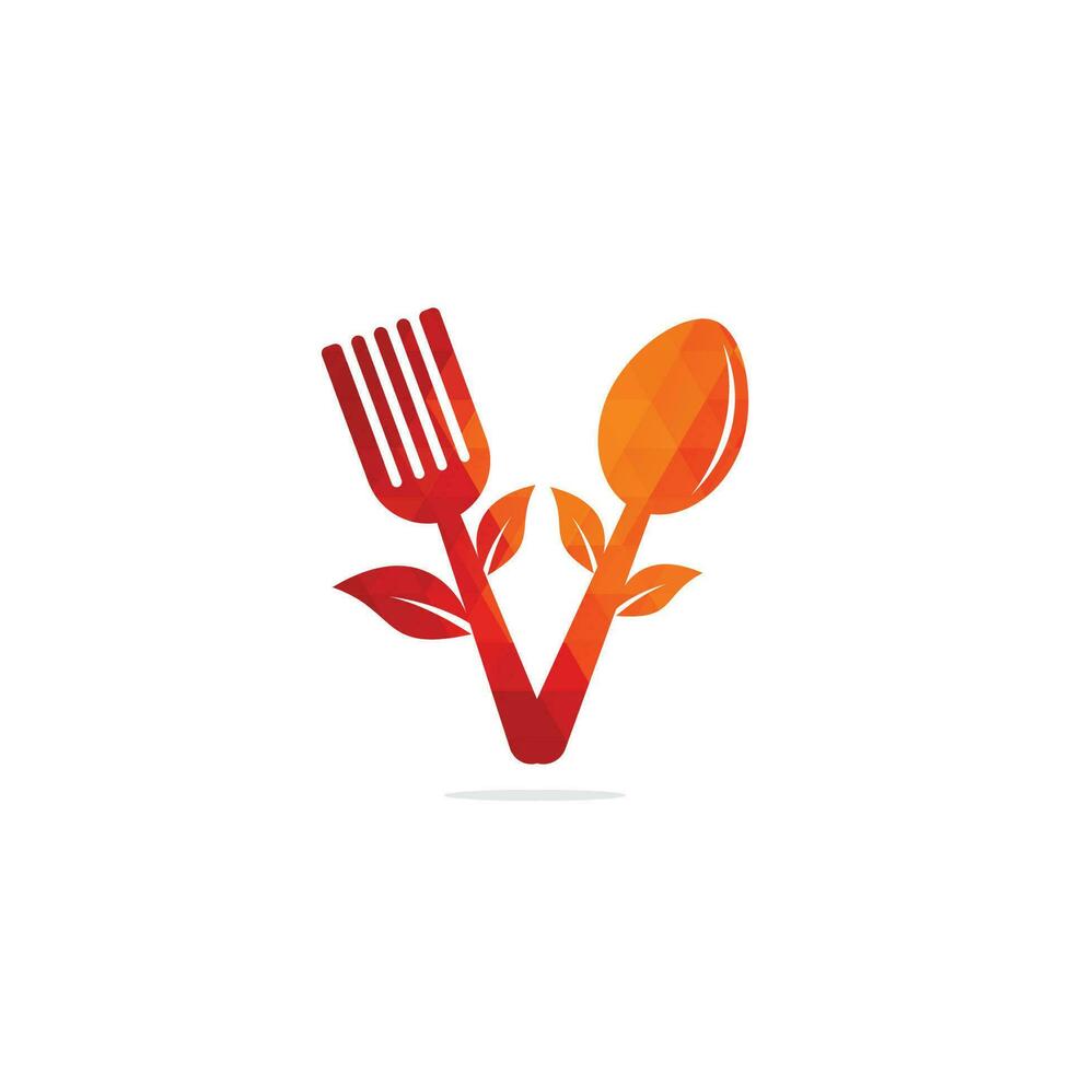 design de logotipo de comida saudável. logotipo de alimentos orgânicos. logotipo de comida com colher, garfo e folhas. logotipo de comida. logotipo de comida saudável de talheres de folha vetor