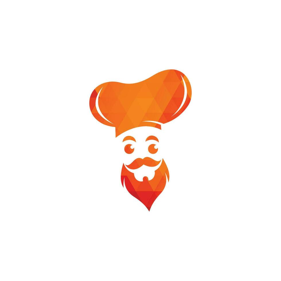 design de logotipo de vetor mestre chef. chefe de cozinha com logotipo de vetor de bigode e barba. cabeça de chef com colher e garfo