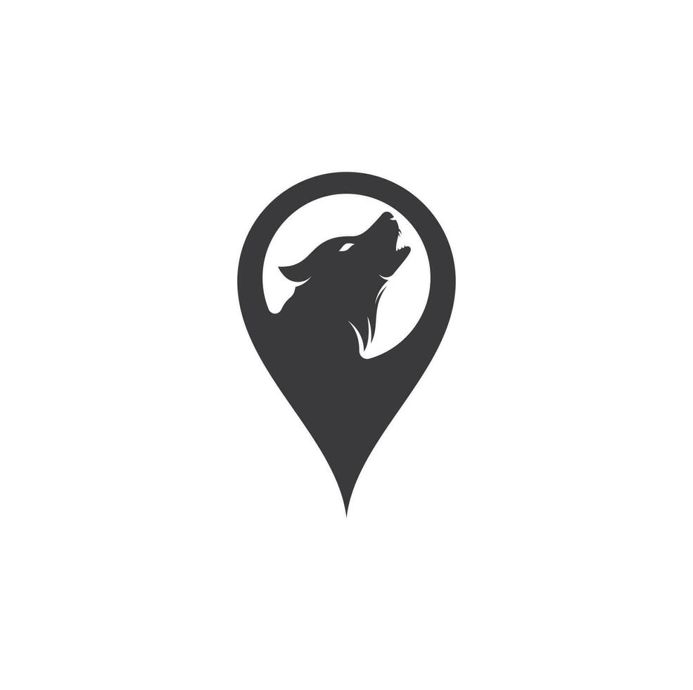 design de logotipo de conceito de forma de pino de mapa de lobo. design de logotipo de lobo profissional moderno. vetor de logotipo de cabeça de lobo