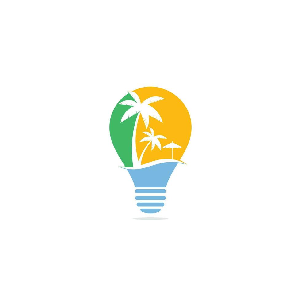 modelo de design de logotipo de conceito de forma de bulbo de praia. designs de logotipo de verão. praia tropical e design de logotipo de palmeira vetor