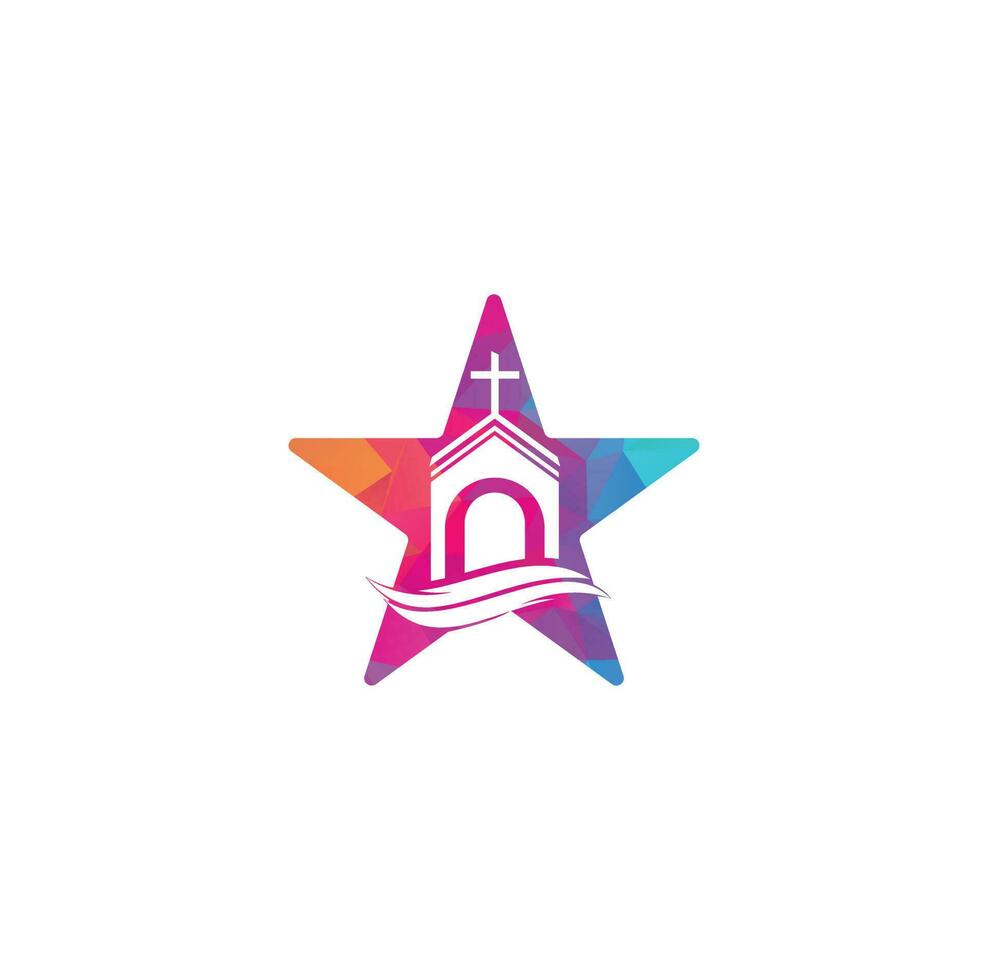 design de logotipo de conceito de forma de estrela de construção de igreja. logotipo modelo para igrejas e cristãos. logotipo do edifício da igreja cruzada. vetor