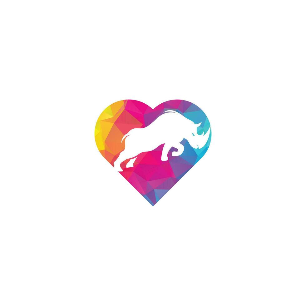rinoceronte com design de vetor de logotipo de forma de coração.