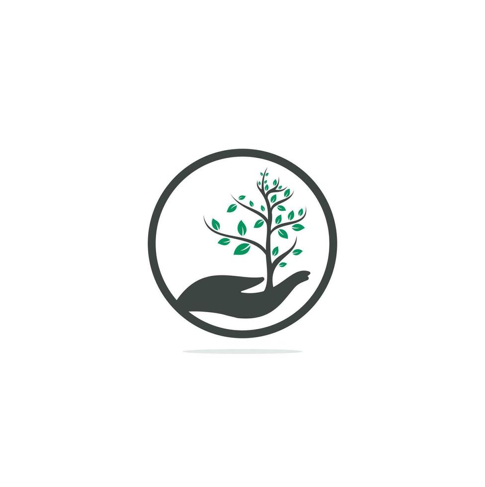 árvore na mão design de logotipo de vetor. logotipo de produtos naturais. design de logotipo de árvore de mão vetor
