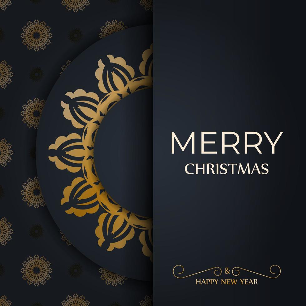 brochura de feliz ano novo azul escuro com padrão de ouro de inverno vetor
