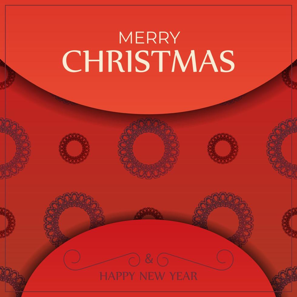cartão de férias feliz natal cor vermelha com luxuoso padrão de Borgonha vetor
