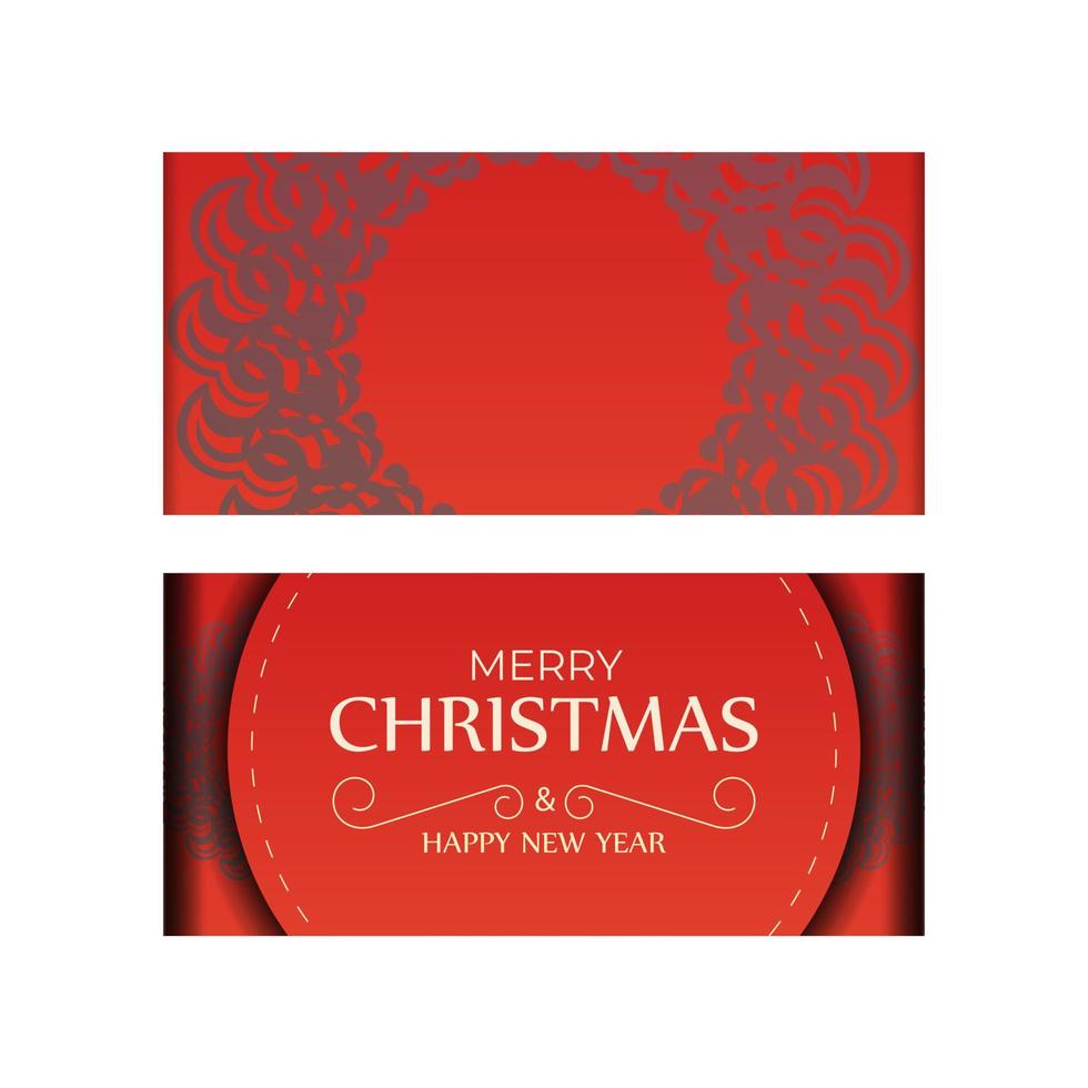 modelo de cartão feliz natal e feliz ano novo cor vermelha com padrão vintage borgonha vetor