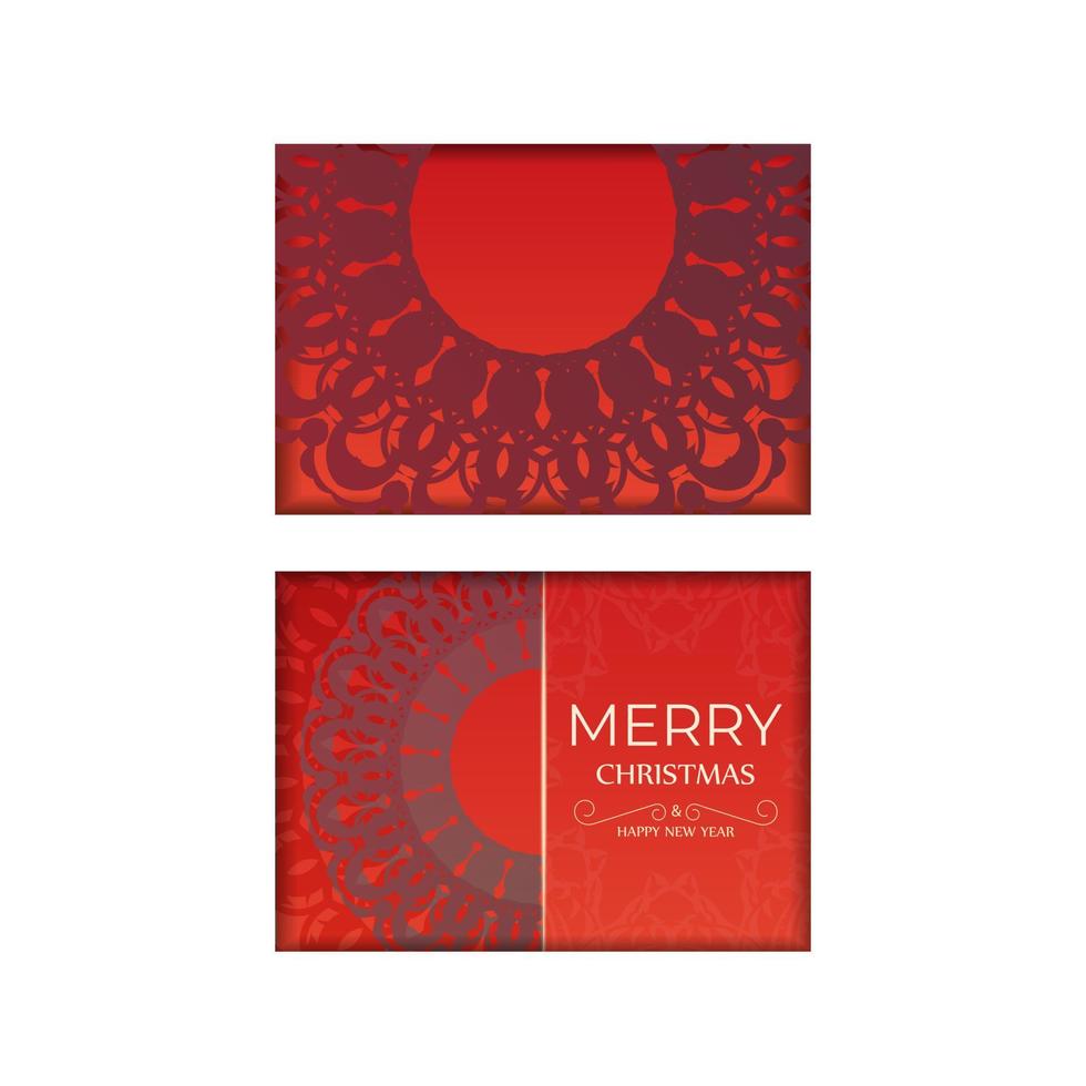 cartão de férias feliz natal cor vermelha com ornamento abstrato cor de vinho vetor