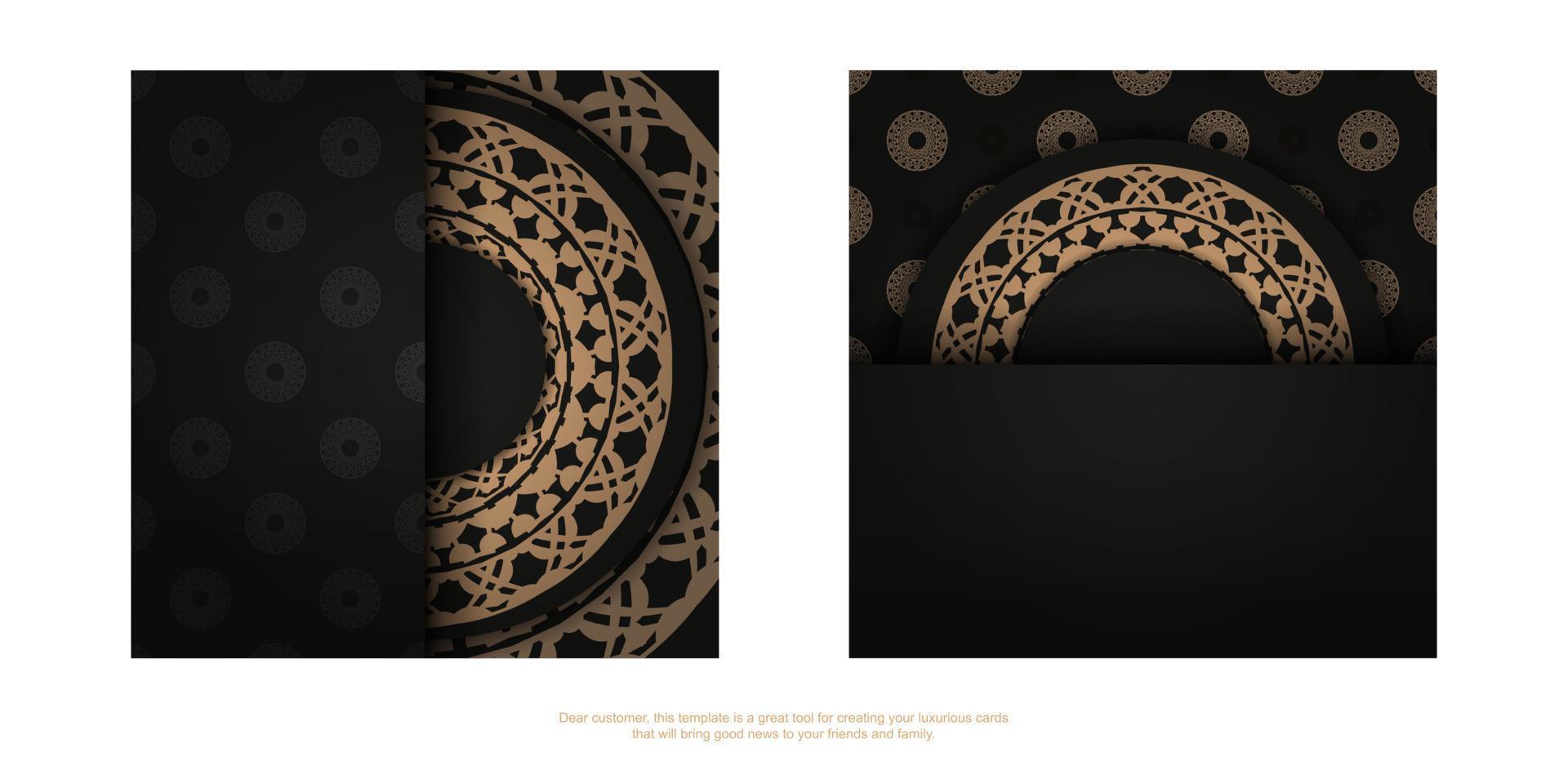 cartão postal preto com ornamento de luxo marrom vetor