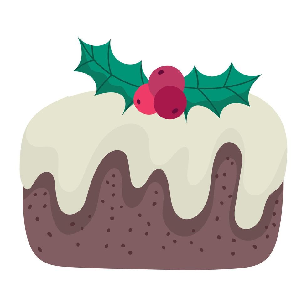 bolo de feliz natal com decoração de bagas de azevinho e ícone de celebração vetor
