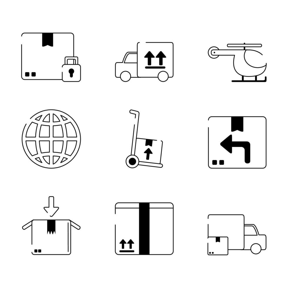 ícones de logística de distribuição de transporte de carga de entrega definir ícone de estilo de linha vetor