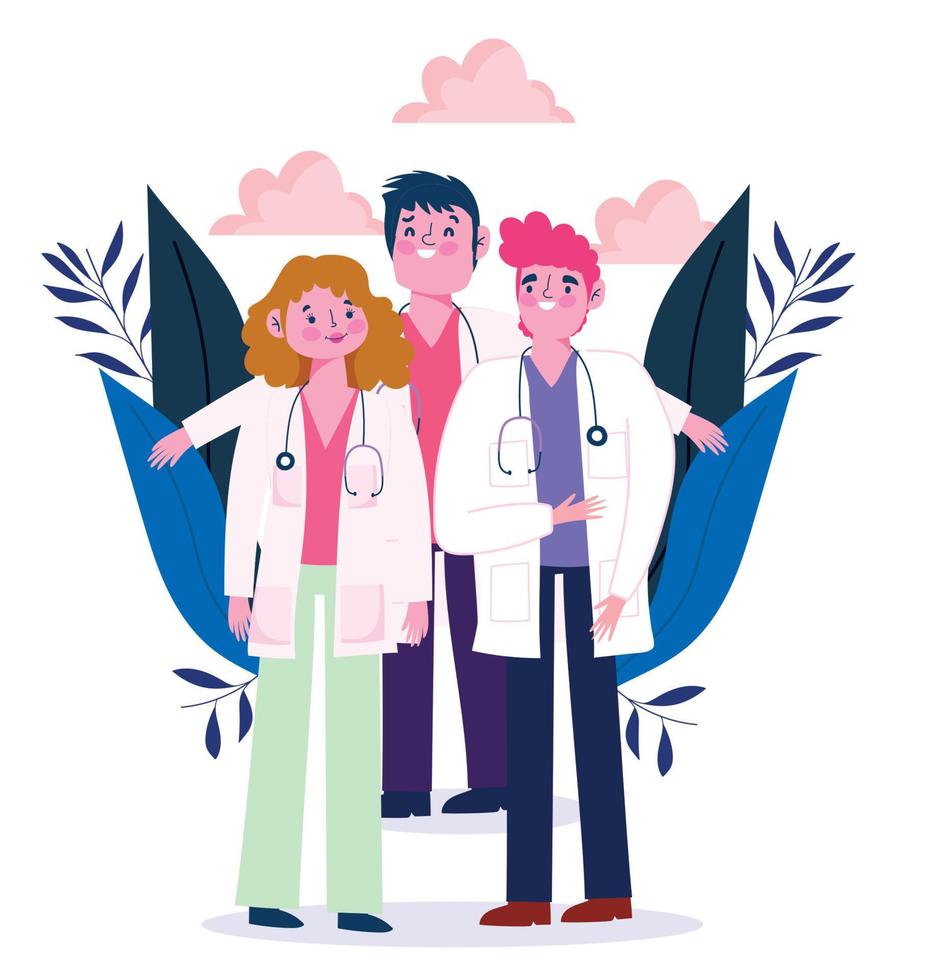 personagens de profissão de ocupação de médico de grupo de pessoas médicas com casaco e estetoscópio vetor
