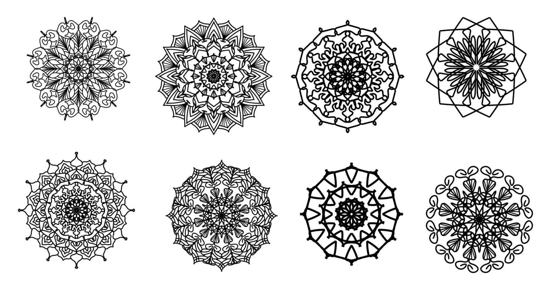 definir mandala, mandala preta, fundo de design de mandala ornamental de luxo, design de mandala, design de papel de parede de arte de livro de colorir padrão de mandala, padrão de telha, mandala preto e branco, islão, árabe, indiano vetor