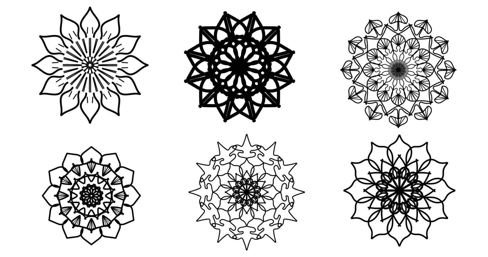 definir mandala, mandala preta, fundo de design de mandala ornamental de luxo, design de mandala, design de papel de parede de arte de livro de colorir padrão de mandala, padrão de telha, mandala preto e branco, islão, árabe, indiano vetor