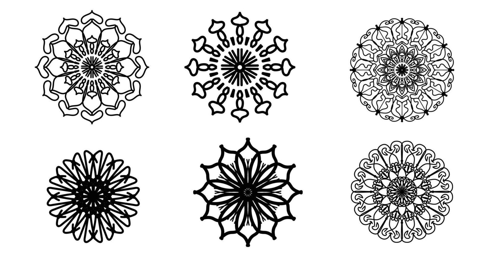 definir mandala, mandala preta, fundo de design de mandala ornamental de luxo, design de mandala, design de papel de parede de arte de livro de colorir padrão de mandala, padrão de telha, mandala preto e branco, islão, árabe, indiano vetor