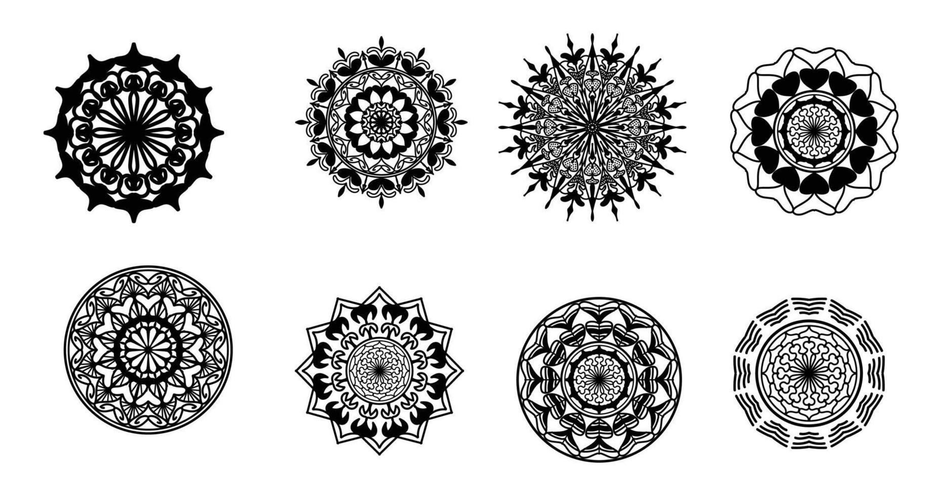 definir mandala, mandala preta, fundo de design de mandala ornamental de luxo, design de mandala, design de papel de parede de arte de livro de colorir padrão de mandala, padrão de telha, mandala preto e branco, islão, árabe, indiano vetor