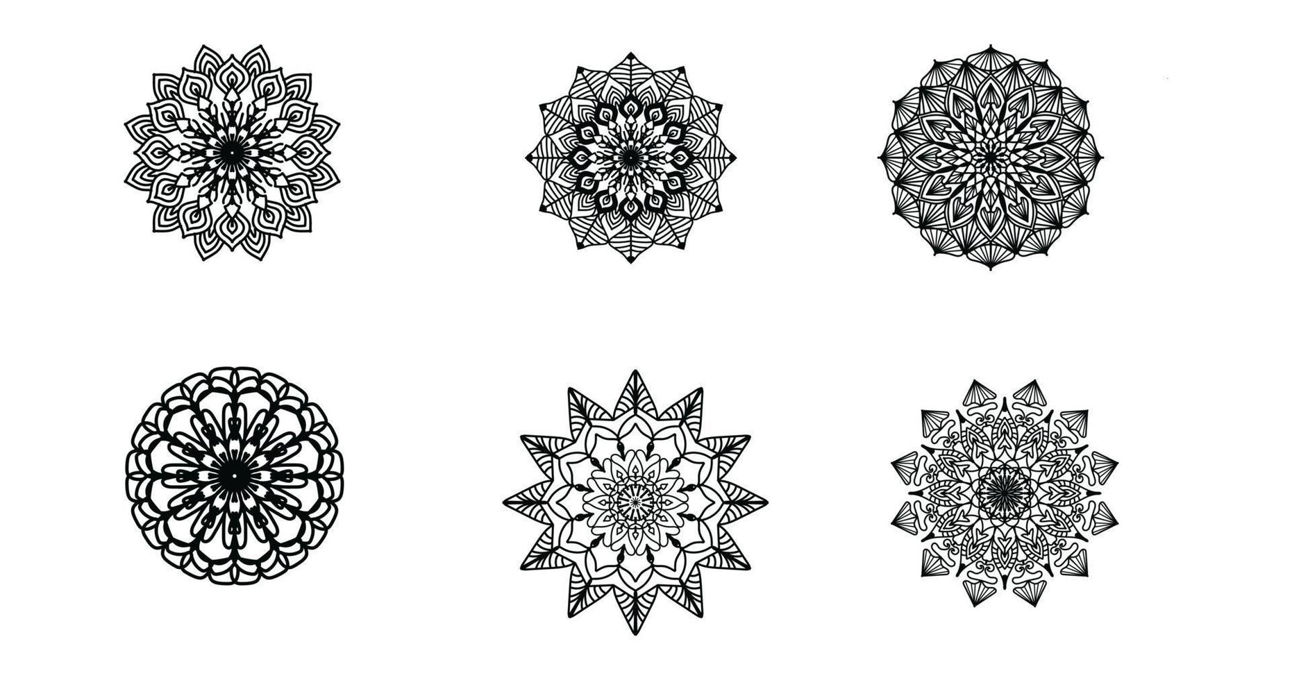 definir mandala, mandala preta, fundo de design de mandala ornamental de luxo, design de mandala, design de papel de parede de arte de livro de colorir padrão de mandala, padrão de telha, mandala preto e branco, islão, árabe, indiano vetor