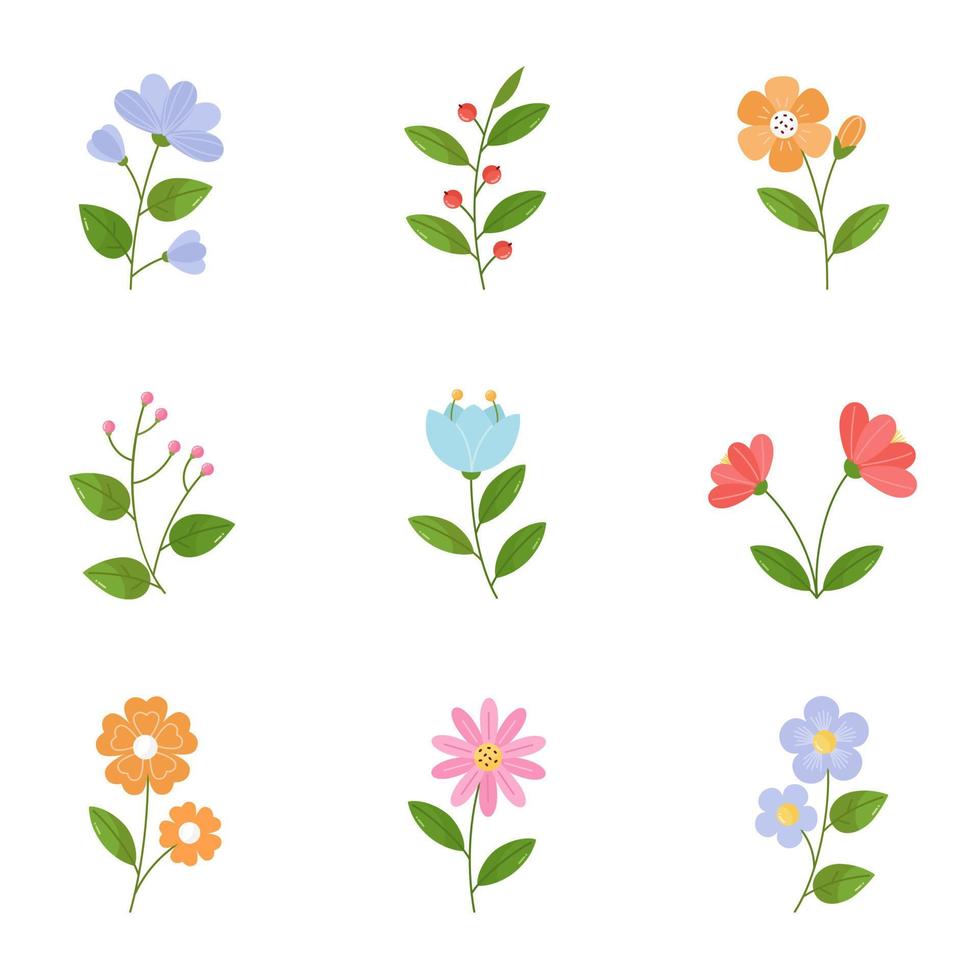 coleção de flores de design plano desenhado à mão. vetor