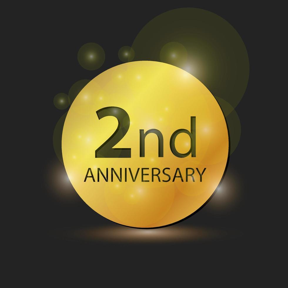 placa de círculo de ouro logotipo elegante celebração de aniversário de 2 anos vetor
