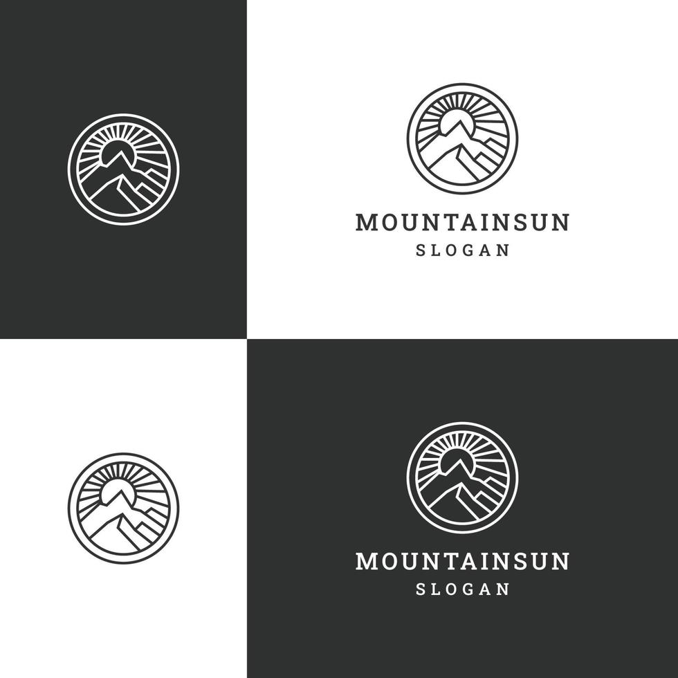 modelo de design plano de ícone de logotipo de sol de montanha vetor