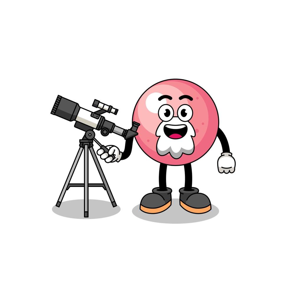 ilustração do mascote da bola de goma como astrônomo vetor