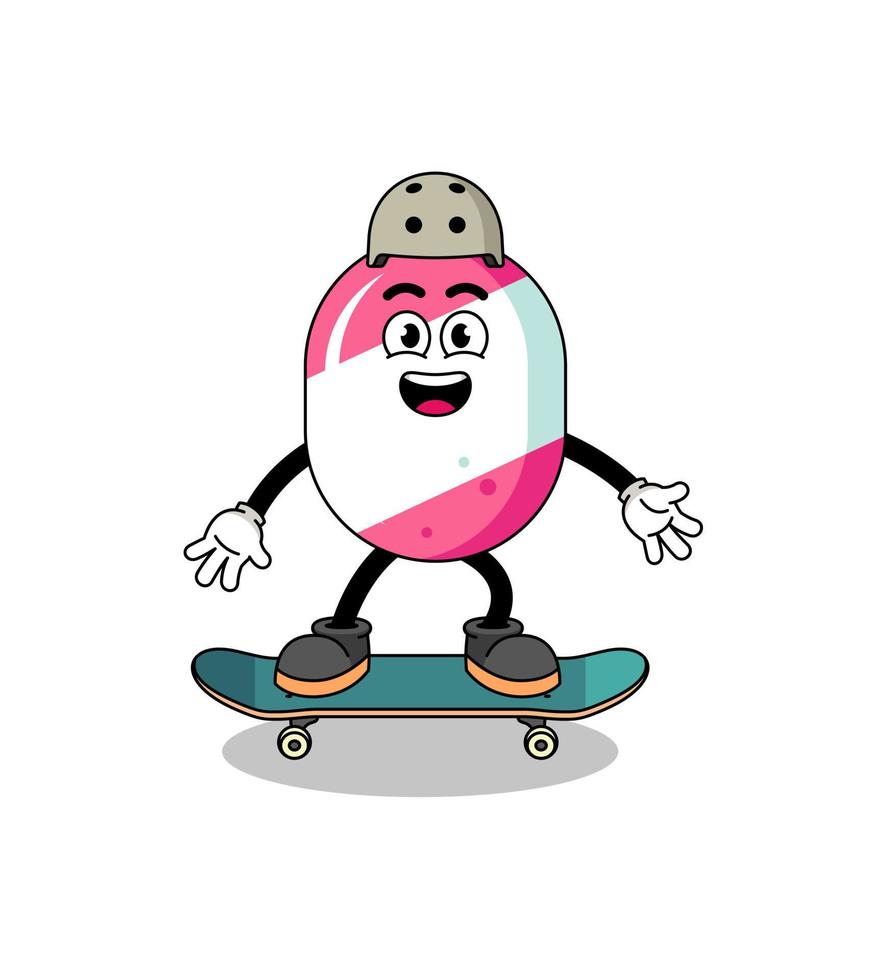mascote de doces jogando um skate vetor