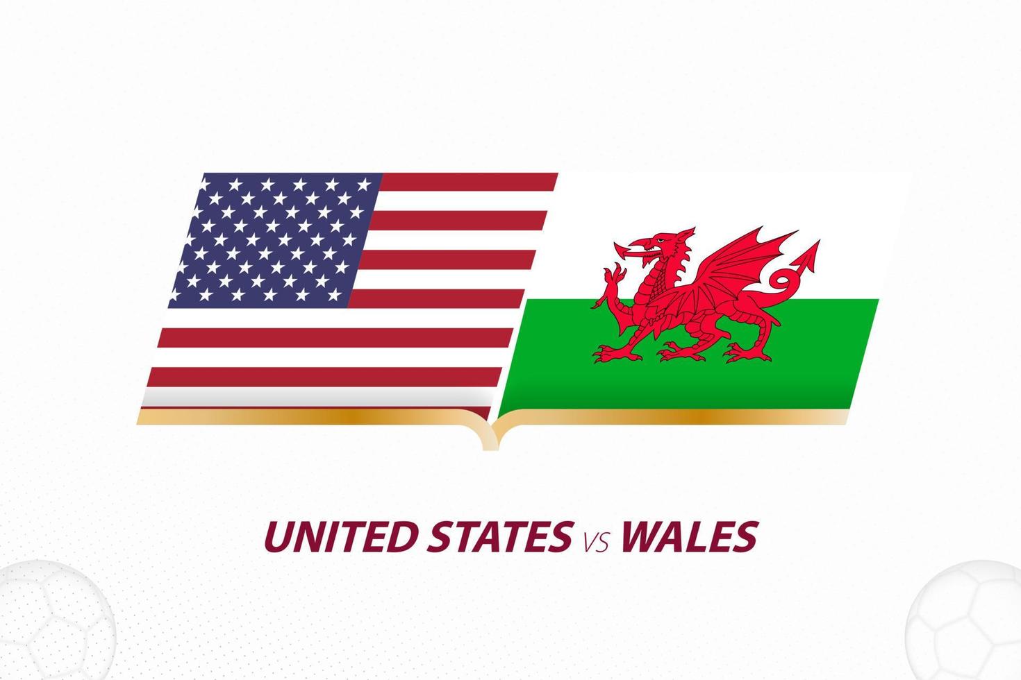 estados unidos vs gales na competição de futebol, grupo a. contra o ícone no fundo do futebol. vetor