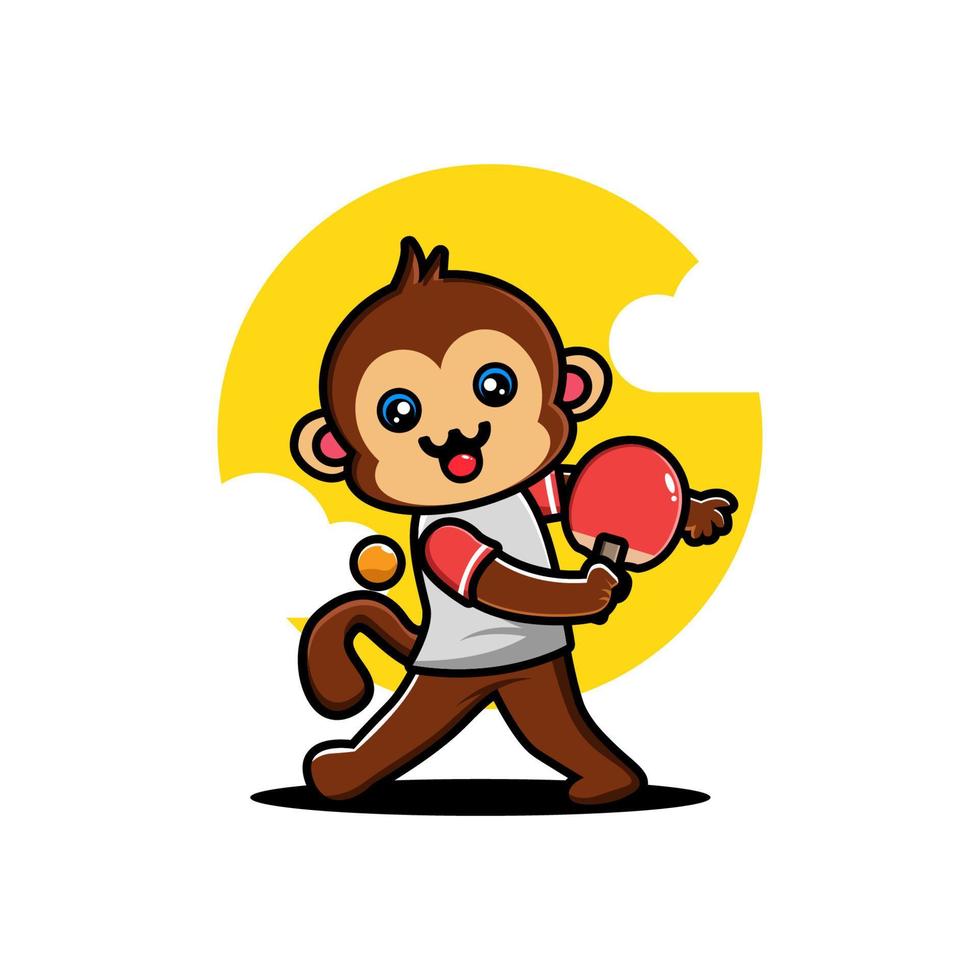 macaco bonito jogando tênis de mesa vetor