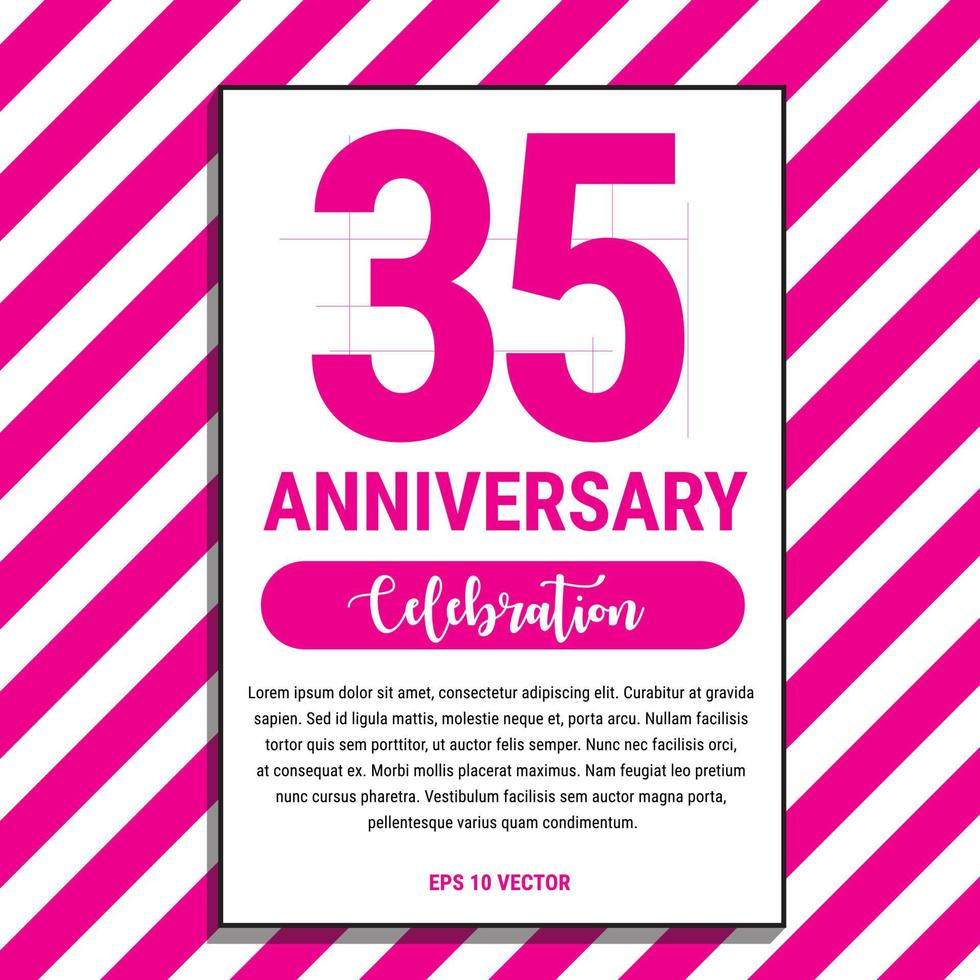 projeto de comemoração de aniversário de 35 anos, na ilustração vetorial de fundo rosa listra. vetor eps10