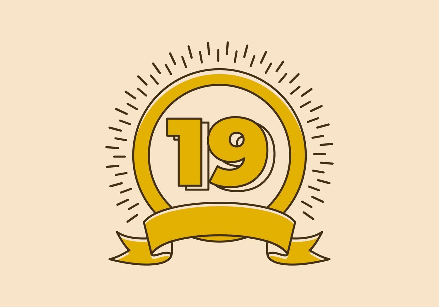 distintivo de círculo amarelo vintage com o número 19 nele vetor