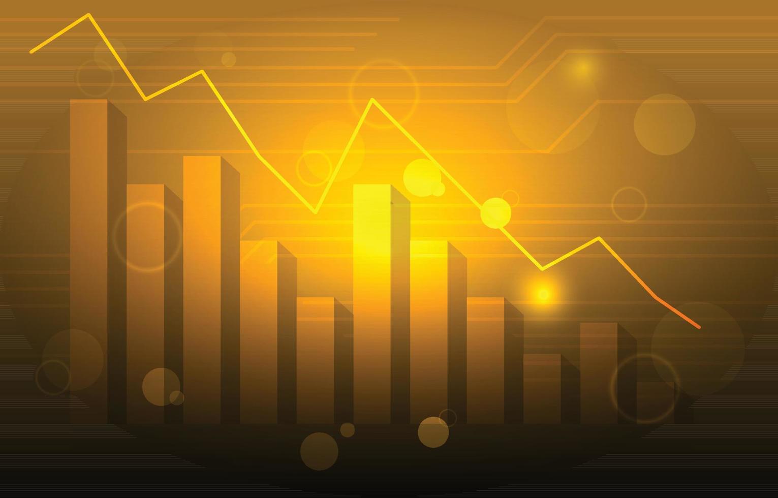 gráfico de barras negativo de luz dourada depreciação empresarial recessão econômica vetor