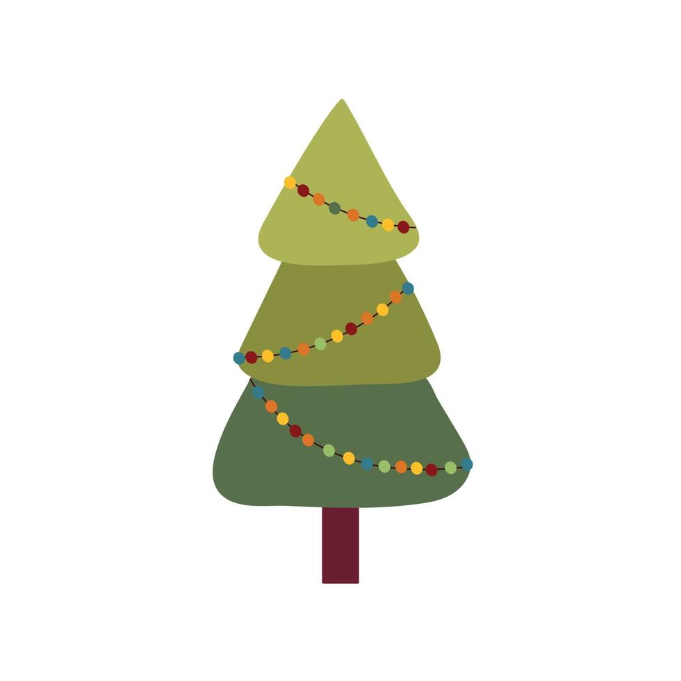 árvore de natal decorada com guirlandas. o símbolo tradicional do ano novo e do natal é a árvore de natal. feliz Natal e Feliz Ano Novo vetor