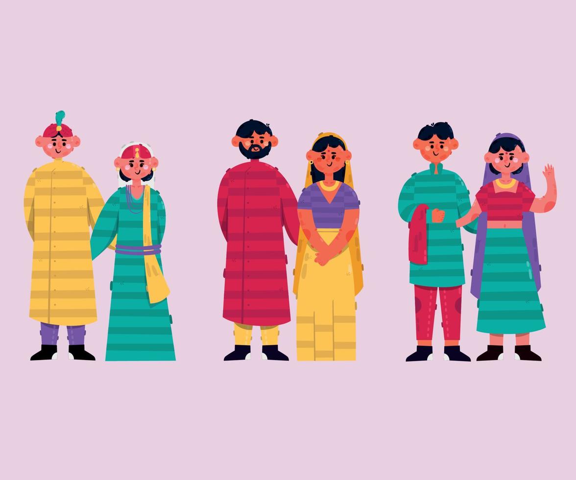 ilustração de personagens indianos vetor